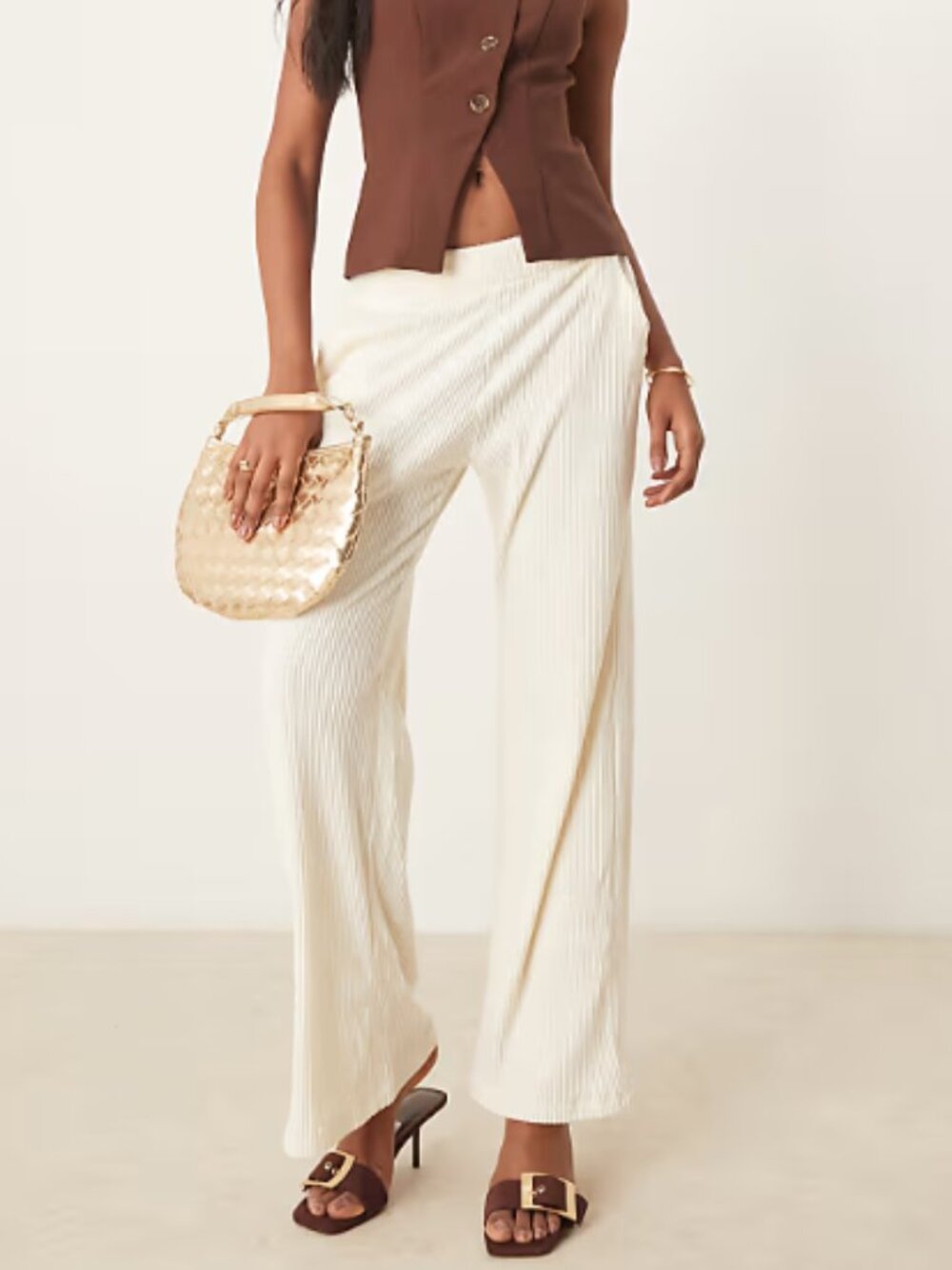 Abercrombie & Fitch Drawstring Soft Rib Flare Lounge Pants in Ivory Large